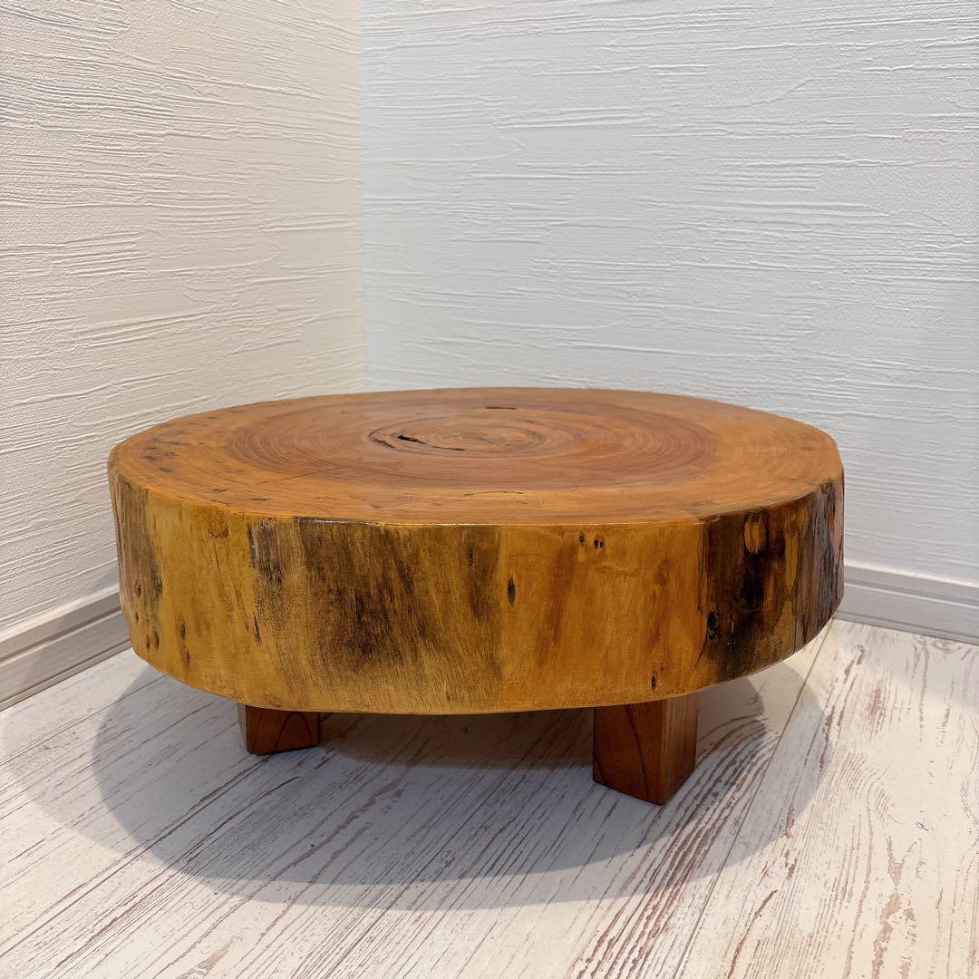 無垢板 一枚板 飾り台 テーブル 木製 昭和レトロ 丸太 輪切り 座卓