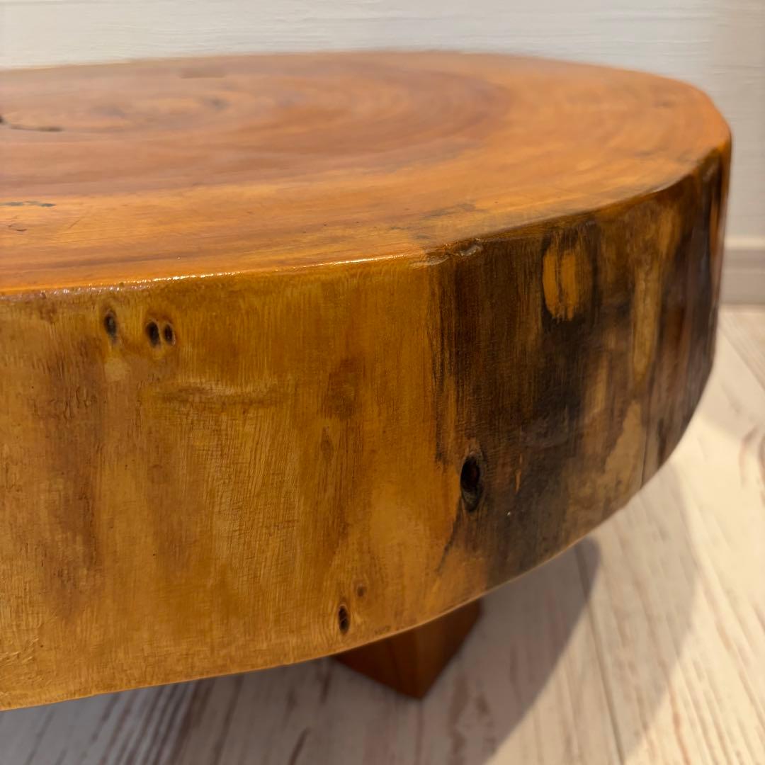 無垢板 一枚板 飾り台 テーブル 木製 昭和レトロ 丸太 輪切り 座卓