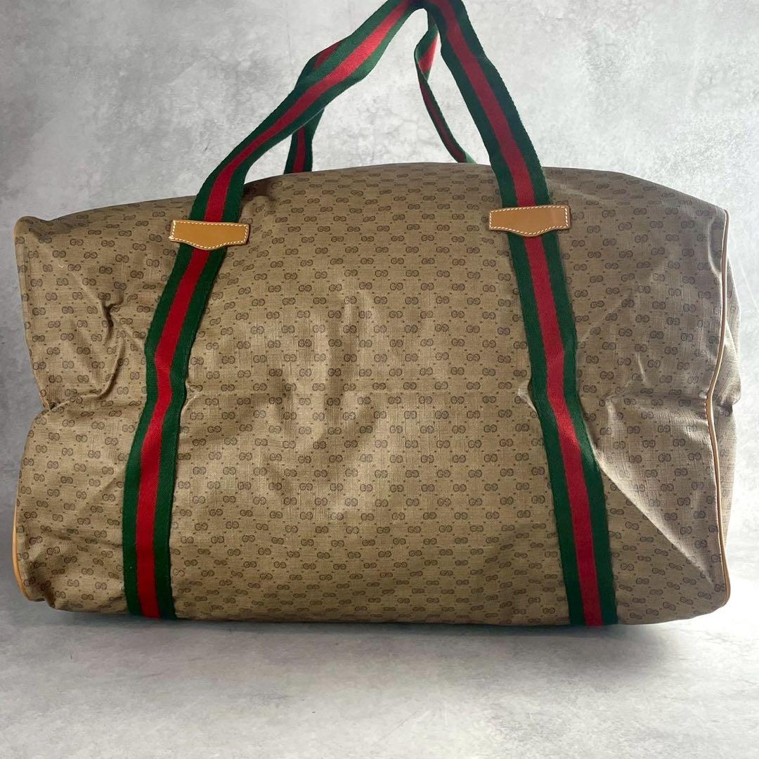 極美品/ポーチ付き グッチ ボストンバッグ シェリーライン マイクロGG レザー