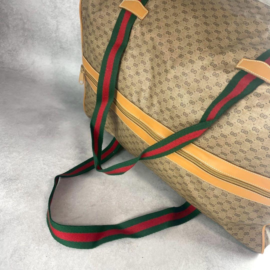 極美品/ポーチ付き グッチ ボストンバッグ シェリーライン マイクロGG レザー