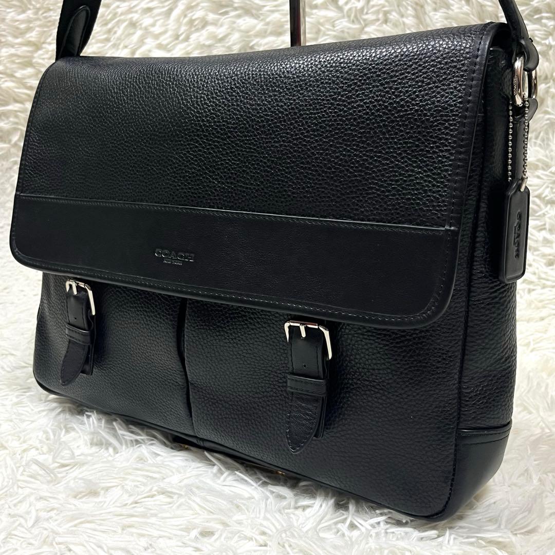美品✨COACHヘンリーメッセンジャーバッグ ペブルドレザーブラックF54149