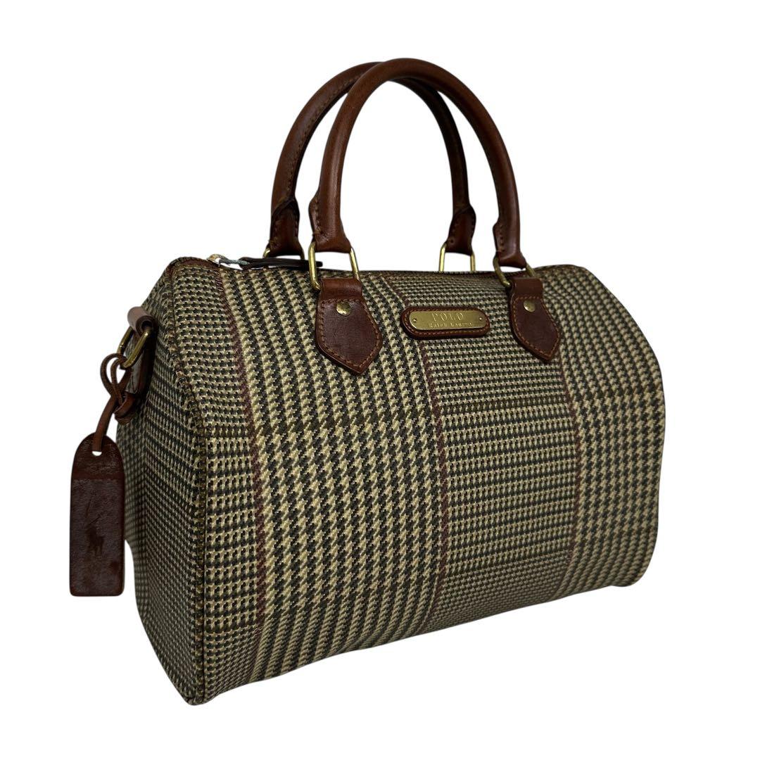 【美品】 ポロラルフローレン　ボストンバッグ　ハンドバッグ　千鳥柄　ブラシe45