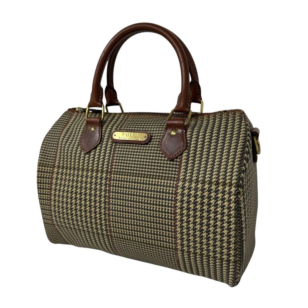 【美品】 ポロラルフローレン　ボストンバッグ　ハンドバッグ　千鳥柄　ブラシe45