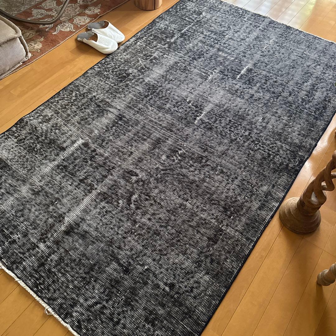 112×192 貴重ブラックオーバーダイ　擦れシャビー　トルコヴィンテージラグ