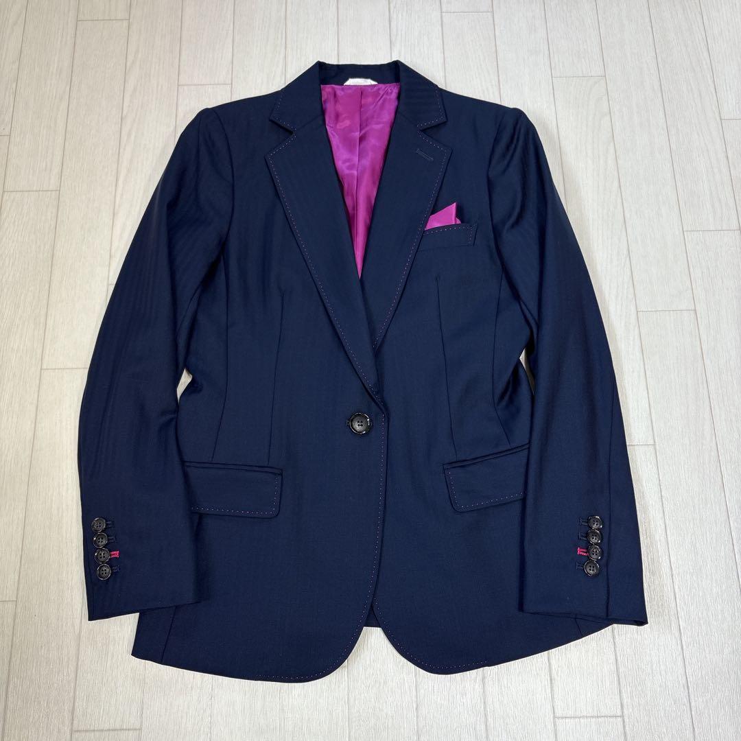 極美品 21AW アキコオガワ 高級 ウール ストライプ パンツスーツ 38