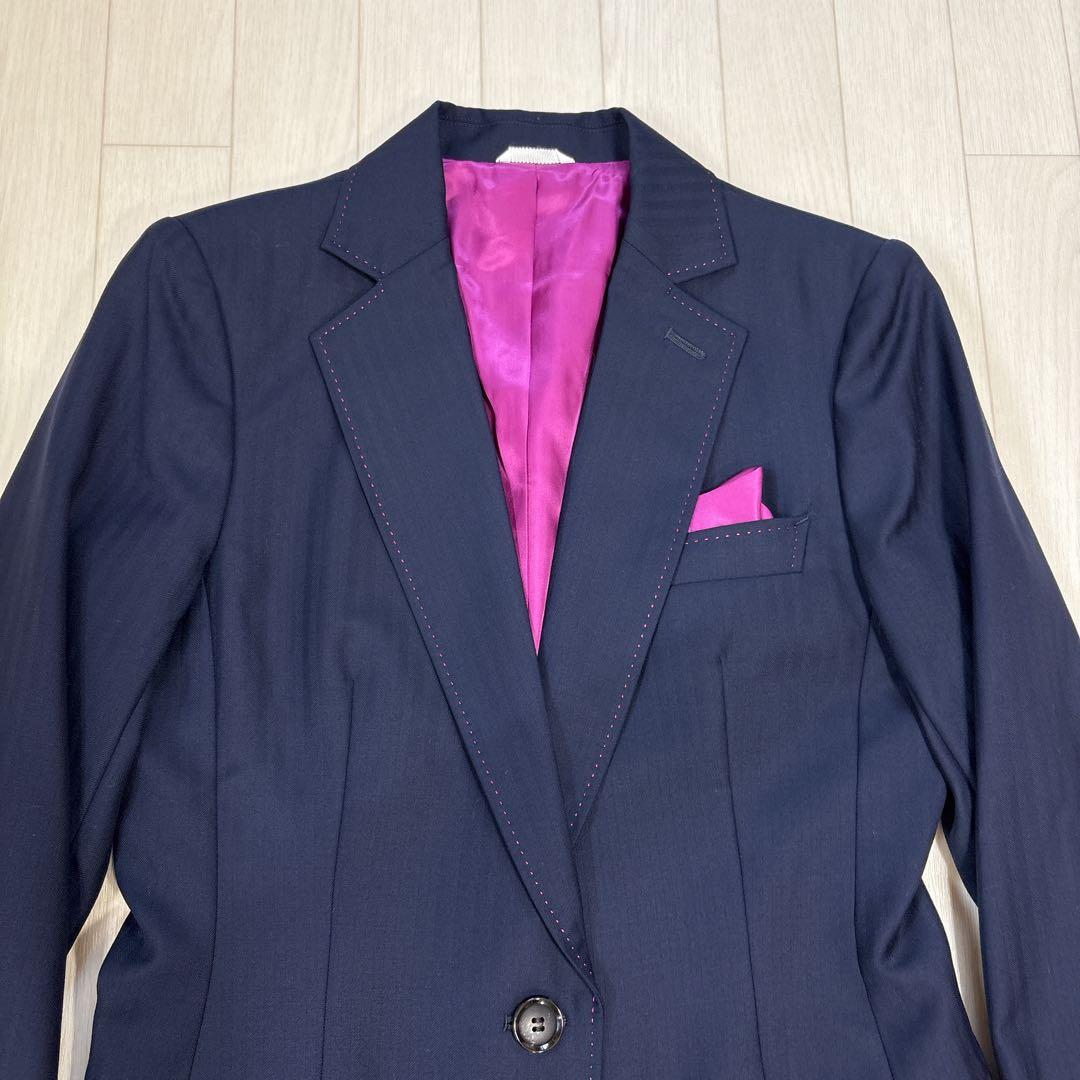 極美品 21AW アキコオガワ 高級 ウール ストライプ パンツスーツ 38