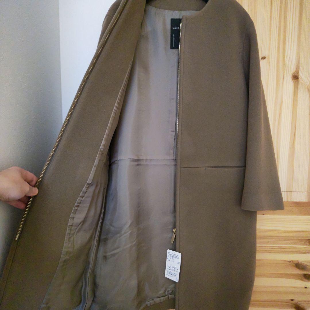 NOBLE ノーカラージップコート　チャイロ　36サイズ　タグ付き新品