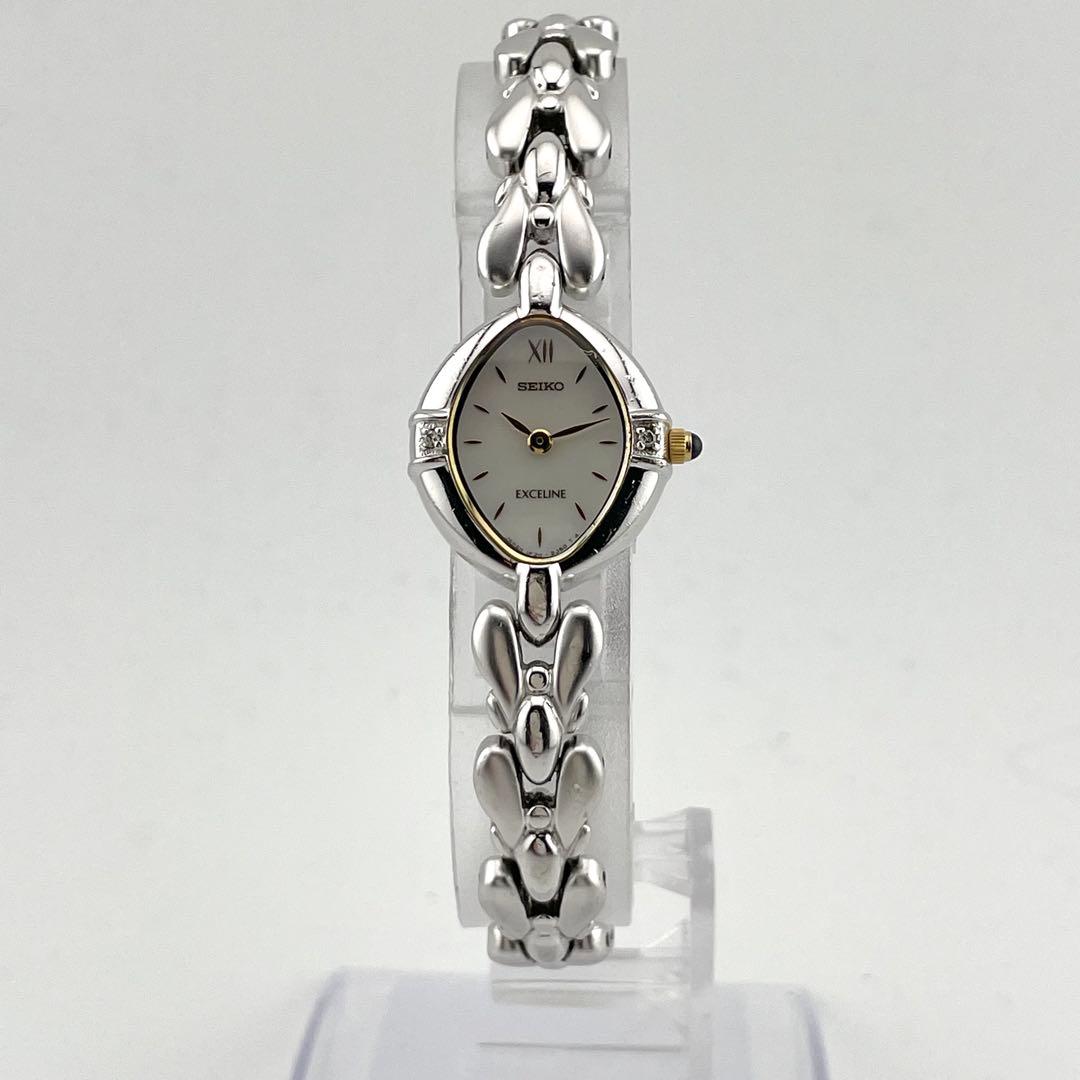 【稼働/新品電池】セイコー　エクセリーヌ　シェル文字盤　2P ダイヤ　腕時計