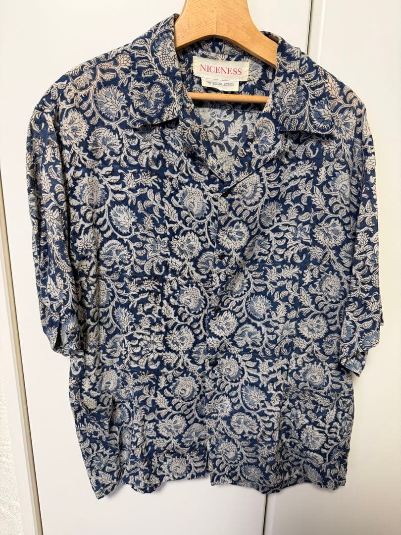 niceness ナイスネス KHAN Kadhiブロックプリント 開襟シャツ