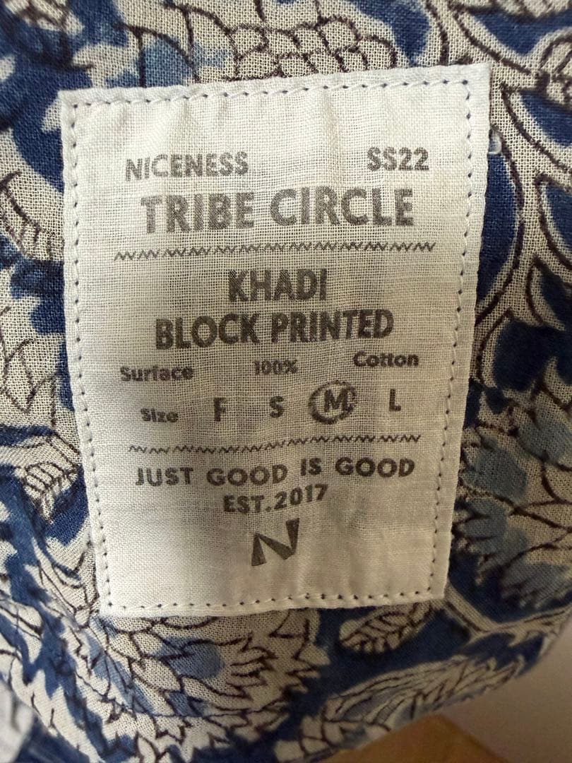 niceness ナイスネス KHAN Kadhiブロックプリント 開襟シャツ