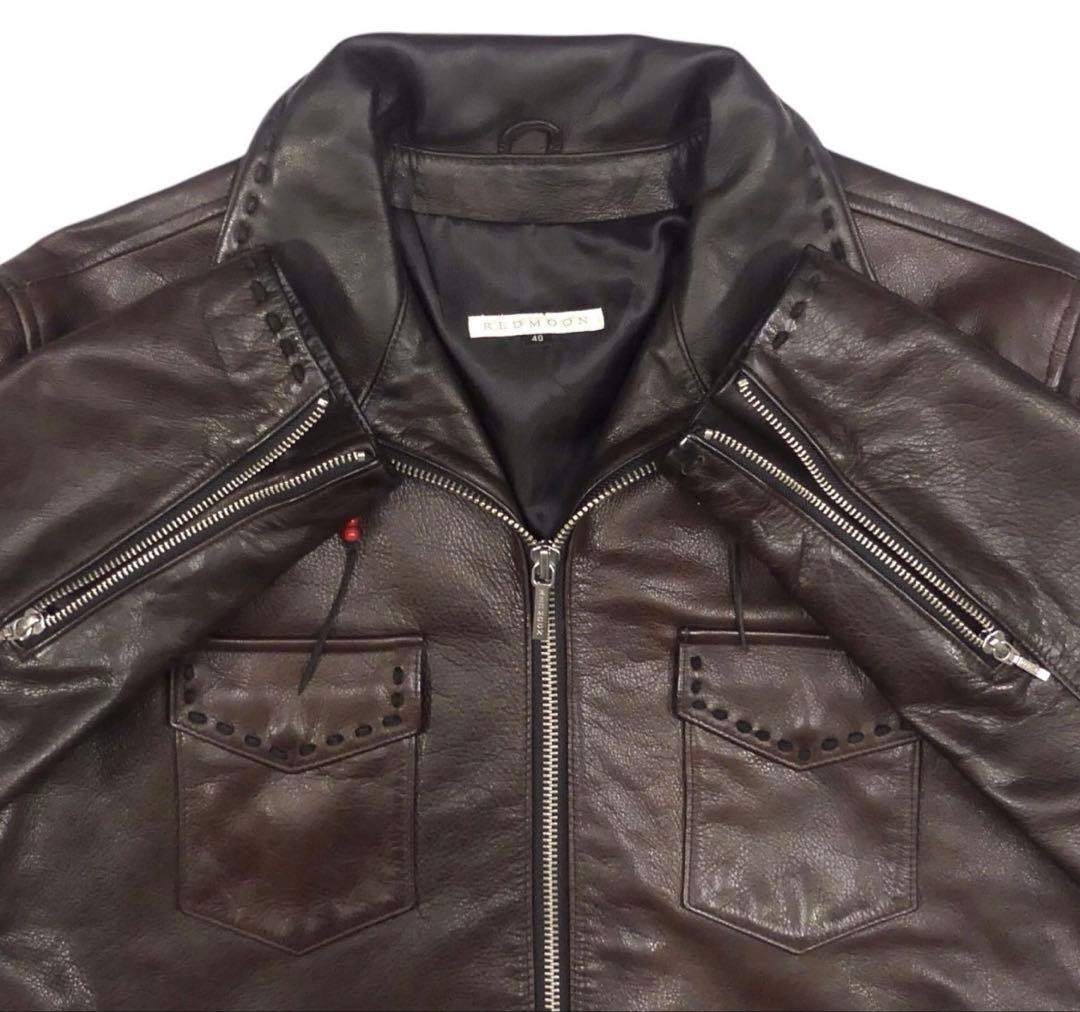 REDMOON ダークブラウン レザーシングルライダース