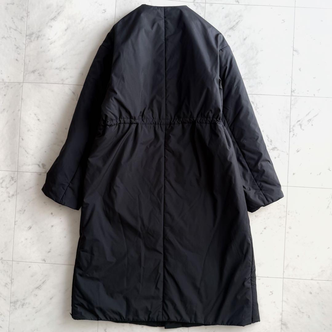 美品 グリーンレーベルリラクシング ノーカラー ダウンコート◆ブラック