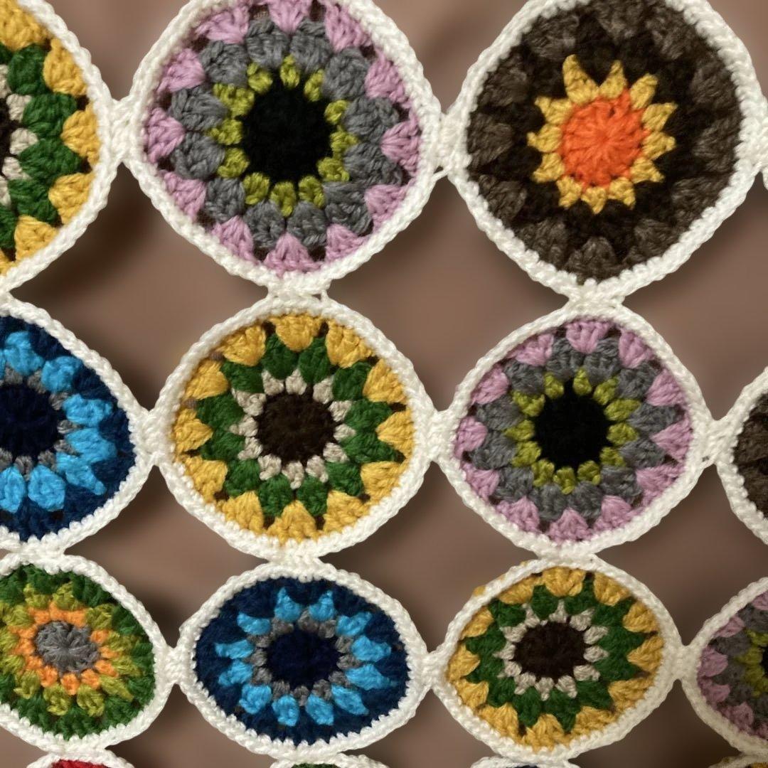 ハンドメイド♡♡カラフルな円形モチーフ編み手編み装飾