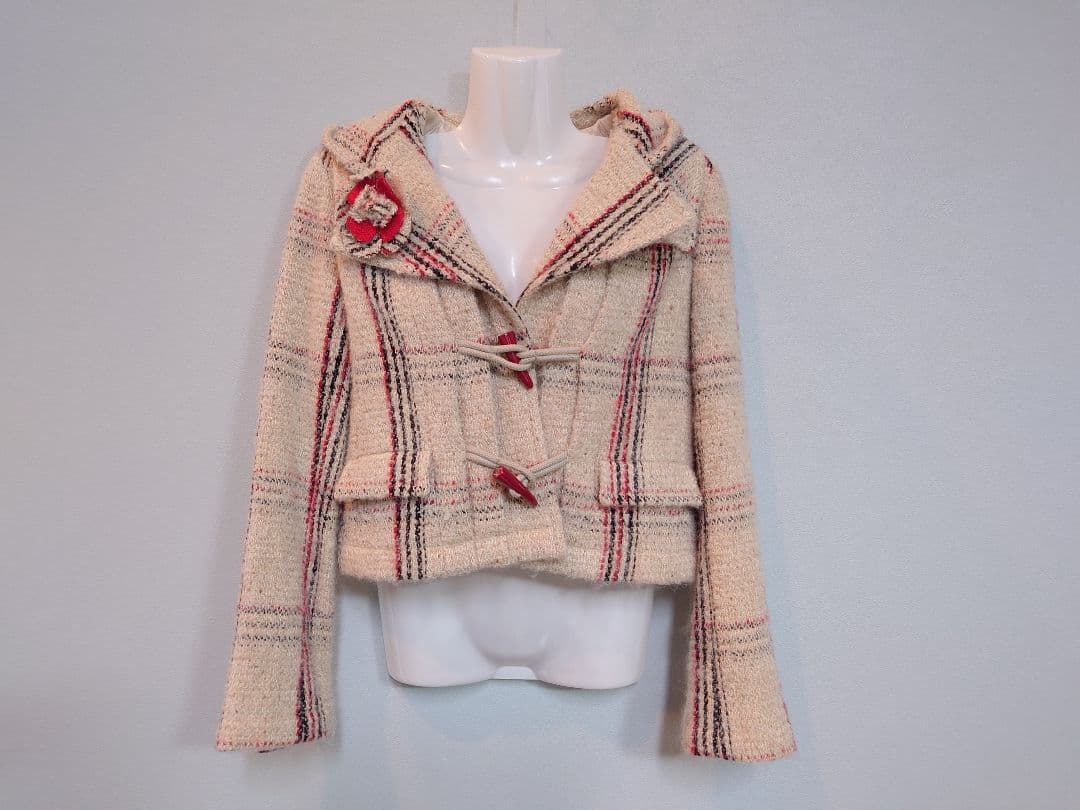 【CHANEL】チェック柄フード付きショートダッフルコート