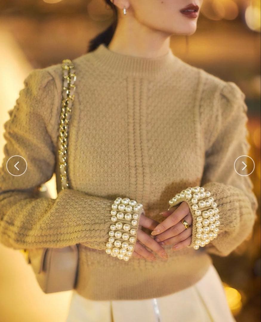 新品未使用　パールニットトップス　anuans ベージュ　パール