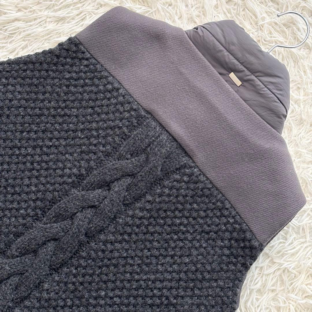 美品✨ ヘルノ ダウンベスト 異素材 ケーブル ダブルジップ ウールニット 中綿