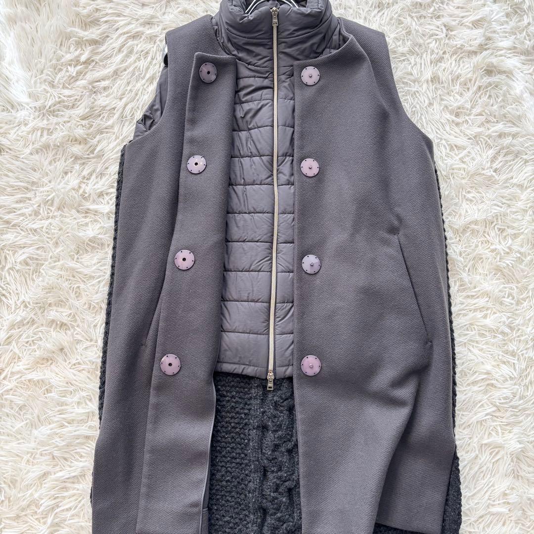 美品✨ ヘルノ ダウンベスト 異素材 ケーブル ダブルジップ ウールニット 中綿