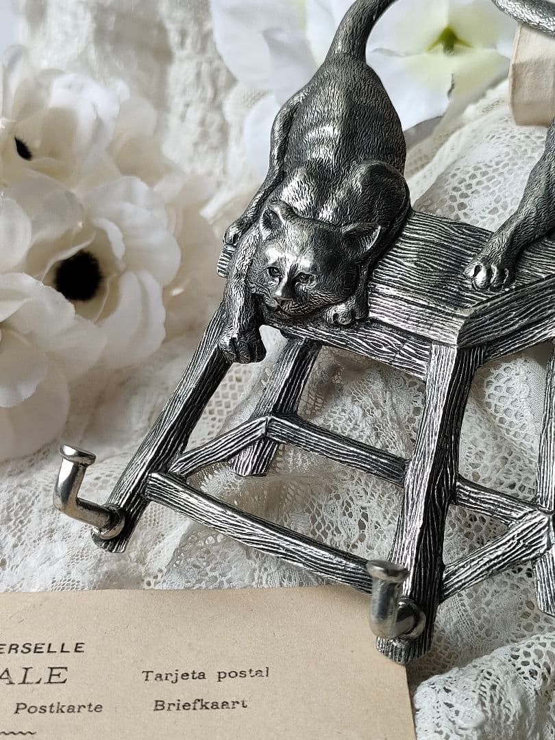 希少　フランスヴィンテージ　猫ちゃんフック　ピューター　アンティーク