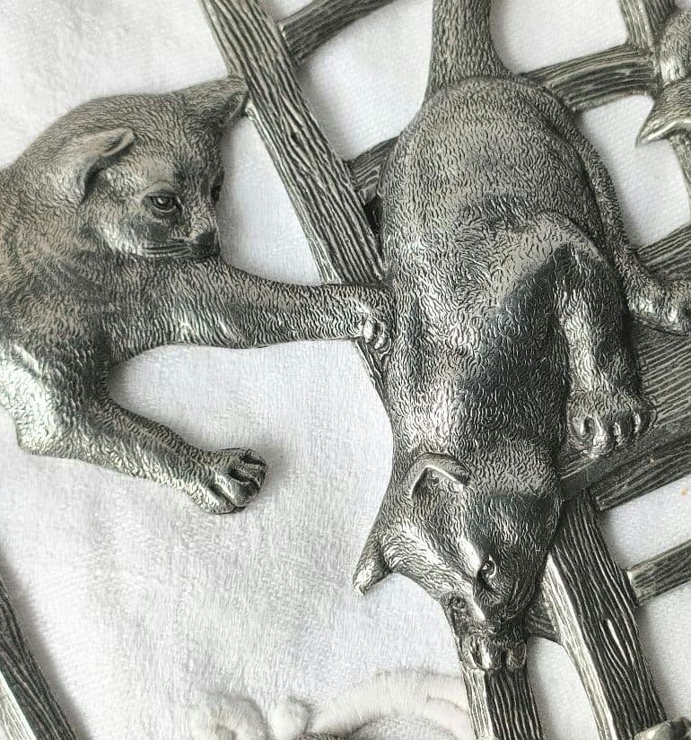 希少　フランスヴィンテージ　猫ちゃんフック　ピューター　アンティーク