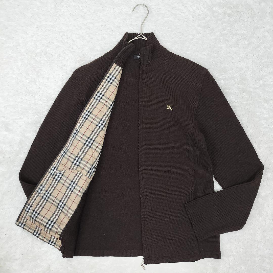 バーバリー ブラックレーベル ジップアップ　ニット ノバチェック ブラウン