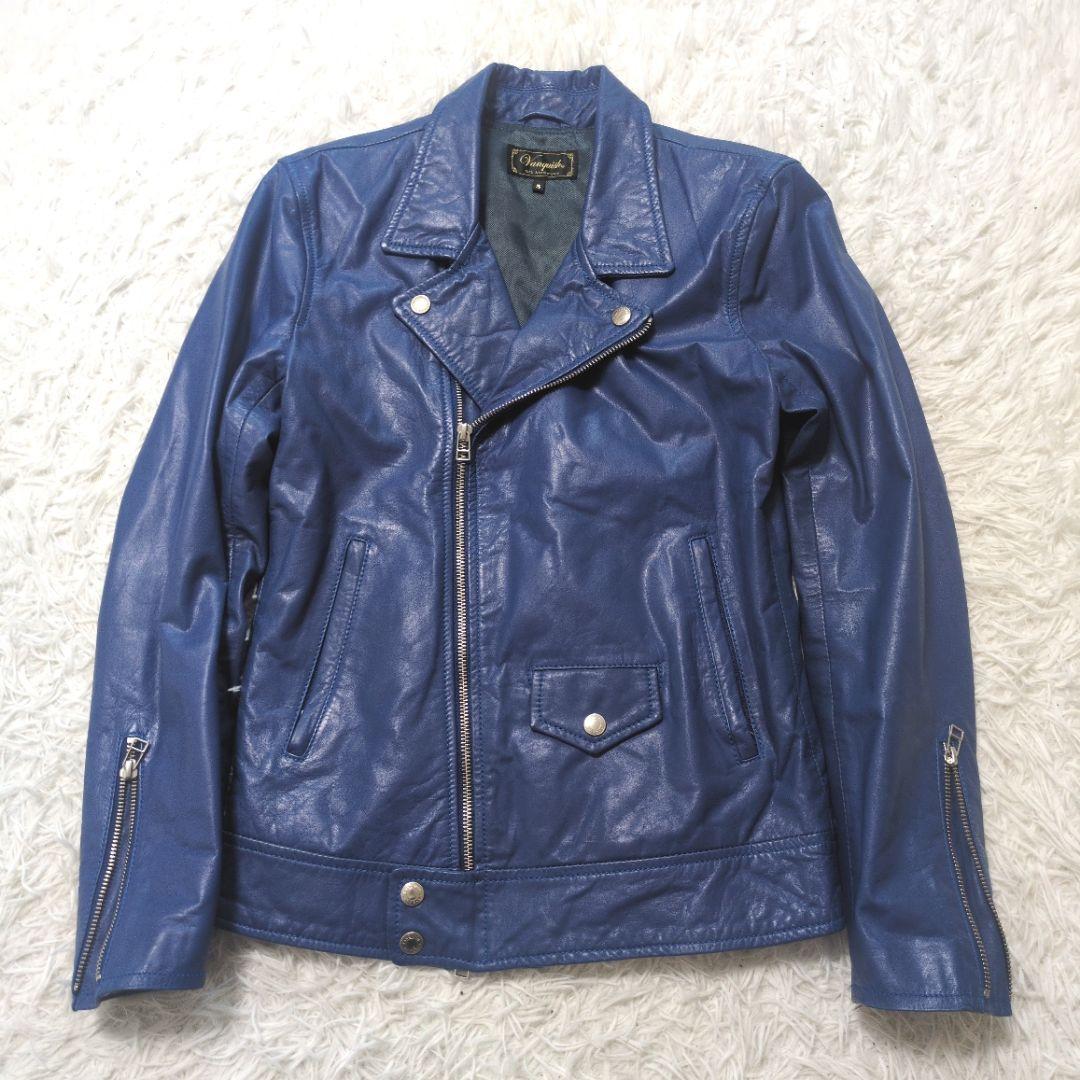 ヴァンキッシュ　メンズ　レザー　ダブルライダース　青　牛革　サイズS