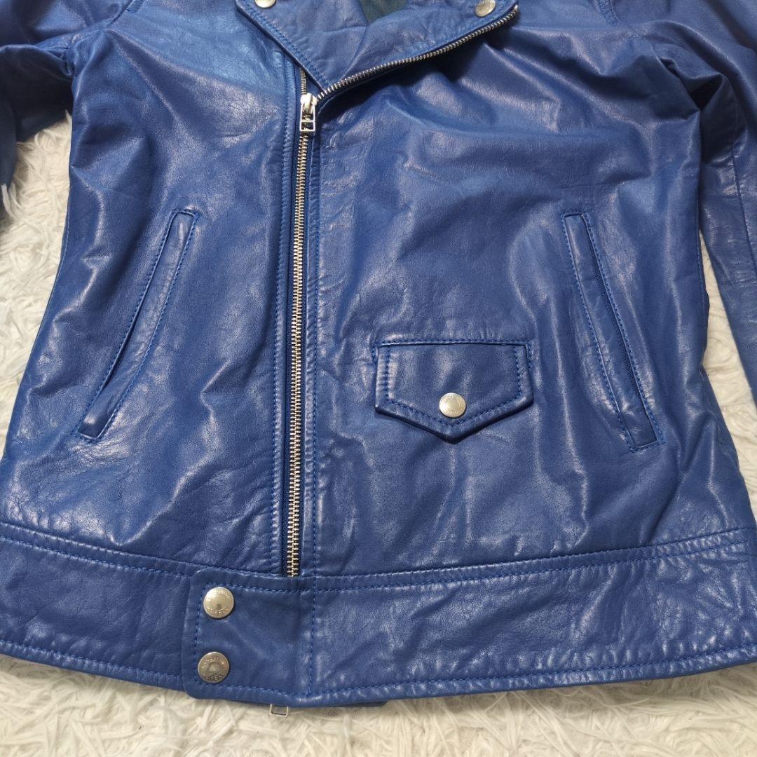 ヴァンキッシュ　メンズ　レザー　ダブルライダース　青　牛革　サイズS