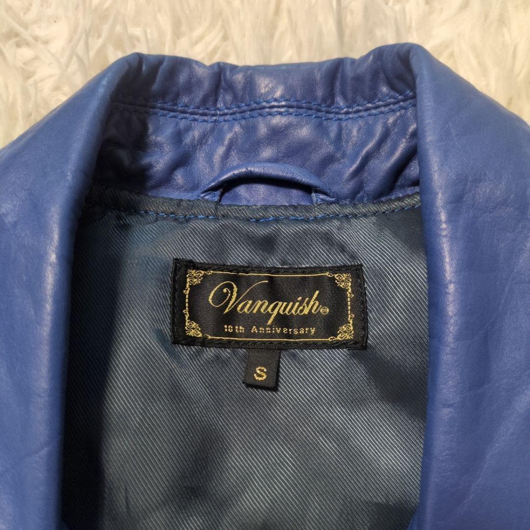 ヴァンキッシュ　メンズ　レザー　ダブルライダース　青　牛革　サイズS