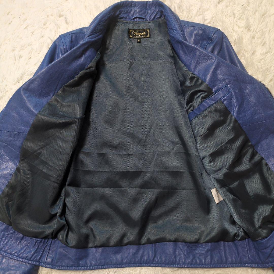 ヴァンキッシュ　メンズ　レザー　ダブルライダース　青　牛革　サイズS