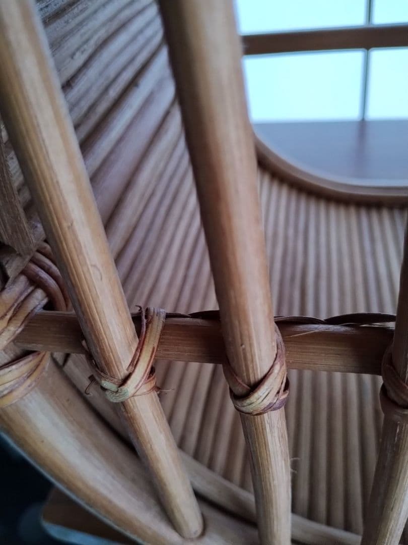 ヴィンテージ　籐小物　ラタン　バンブー　ハンドル付きバスケット　マガジンラック