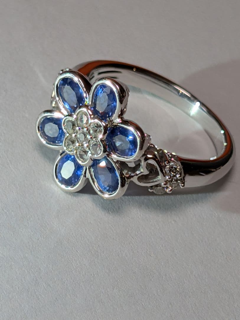 青色花デザイン ーリング＋ペンダントトップ