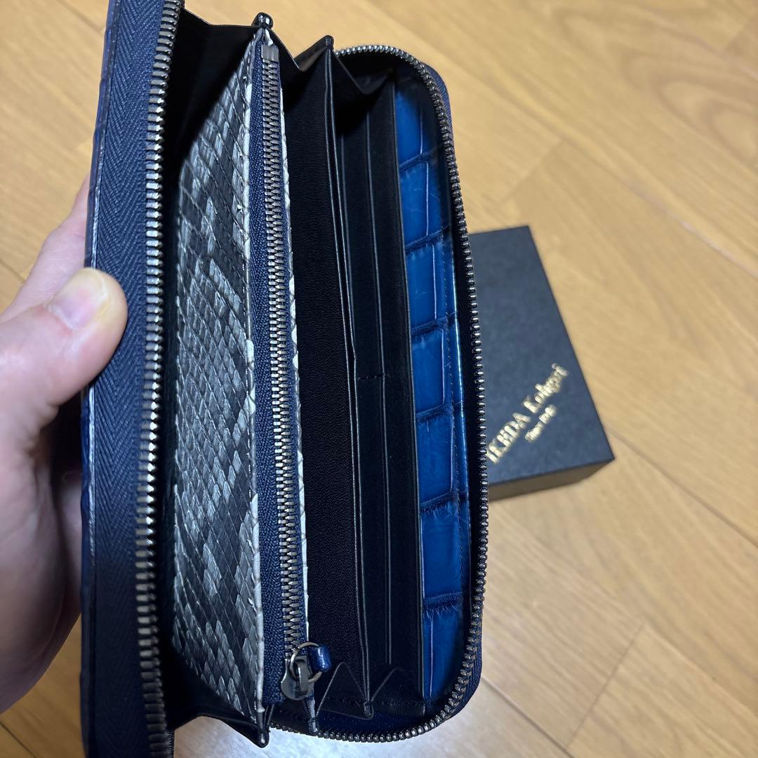 池田工芸 藍染めクロコ ラウンド ビッグウォレット