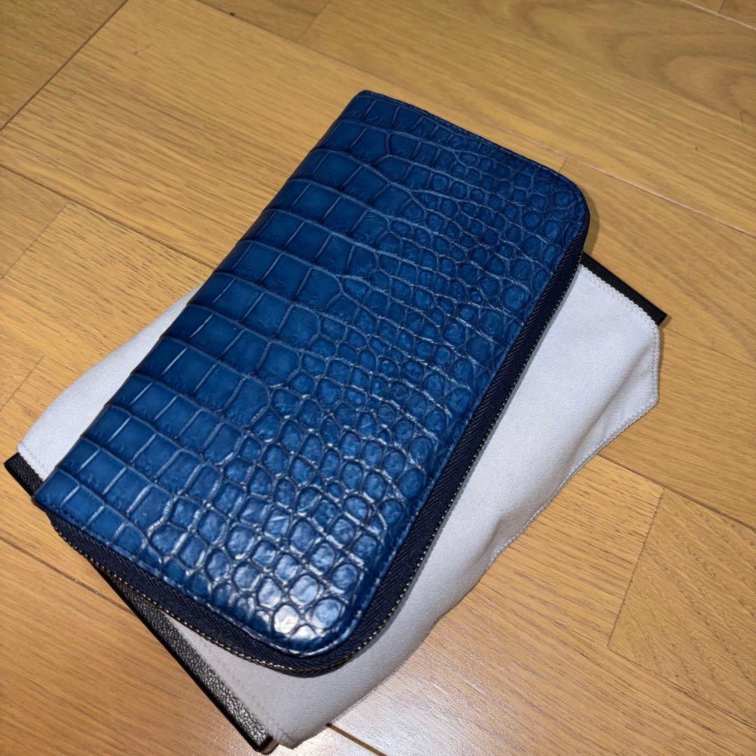 池田工芸 藍染めクロコ ラウンド ビッグウォレット