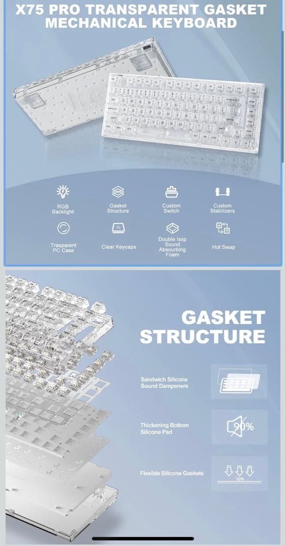 【送料込】YUNZII X75 PRO Kailh ジェリーフィッシュ軸