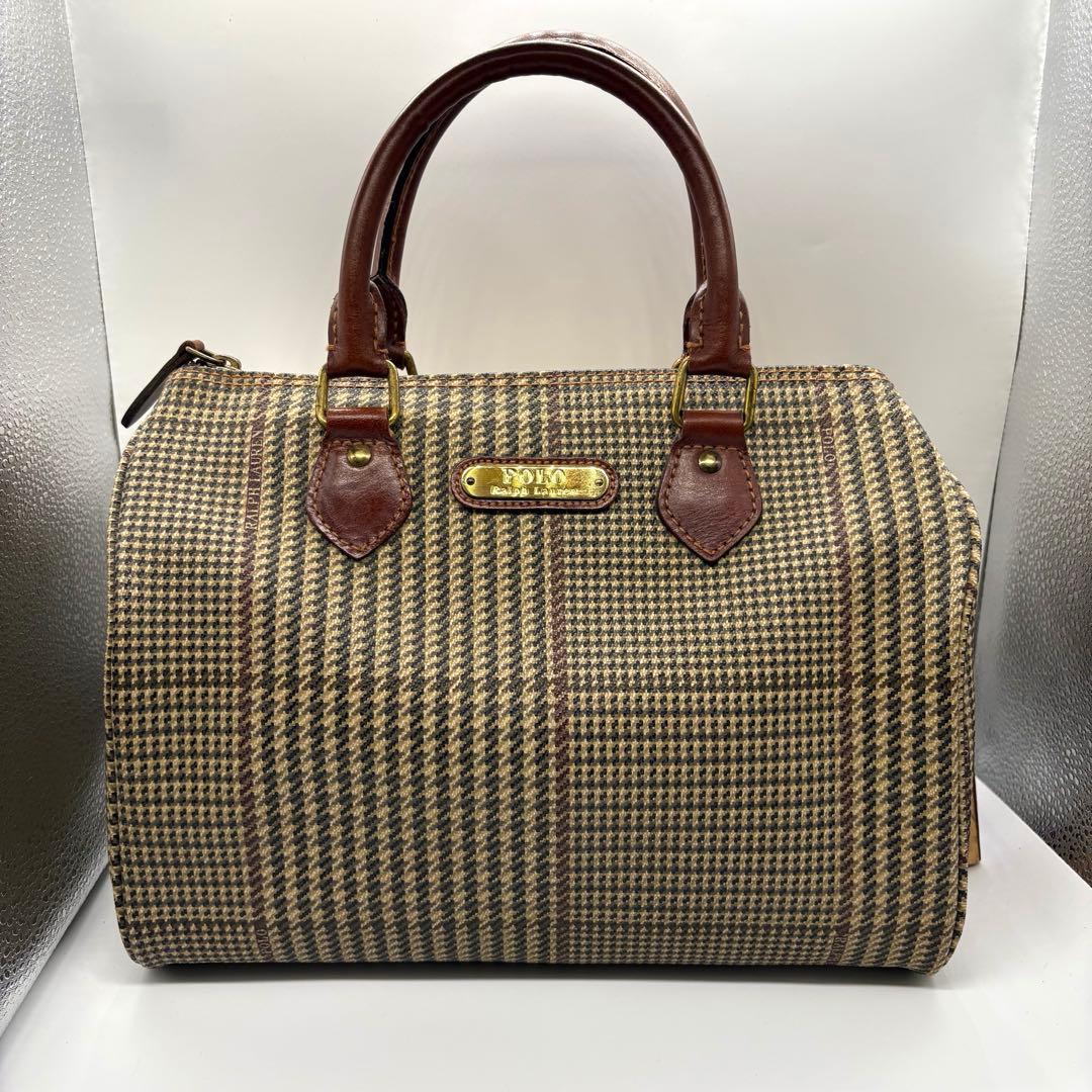 ✨ヴィンテージ✨ポロラルフローレン　ミニボストンバック　レザー　PVC　千鳥柄