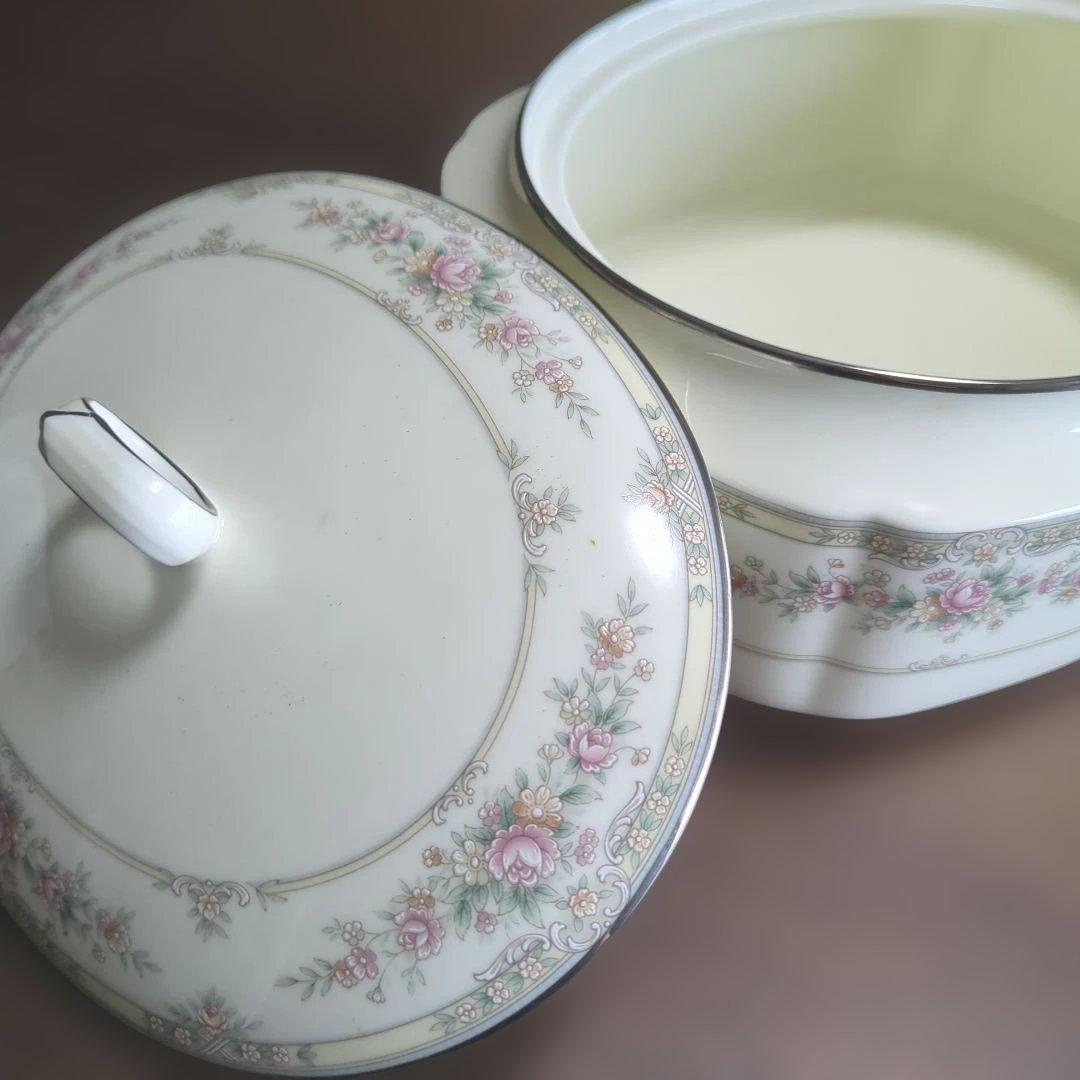 Noritake キャセロール　 蓋付ボウル　 シェナンドー　薔薇　銀縁