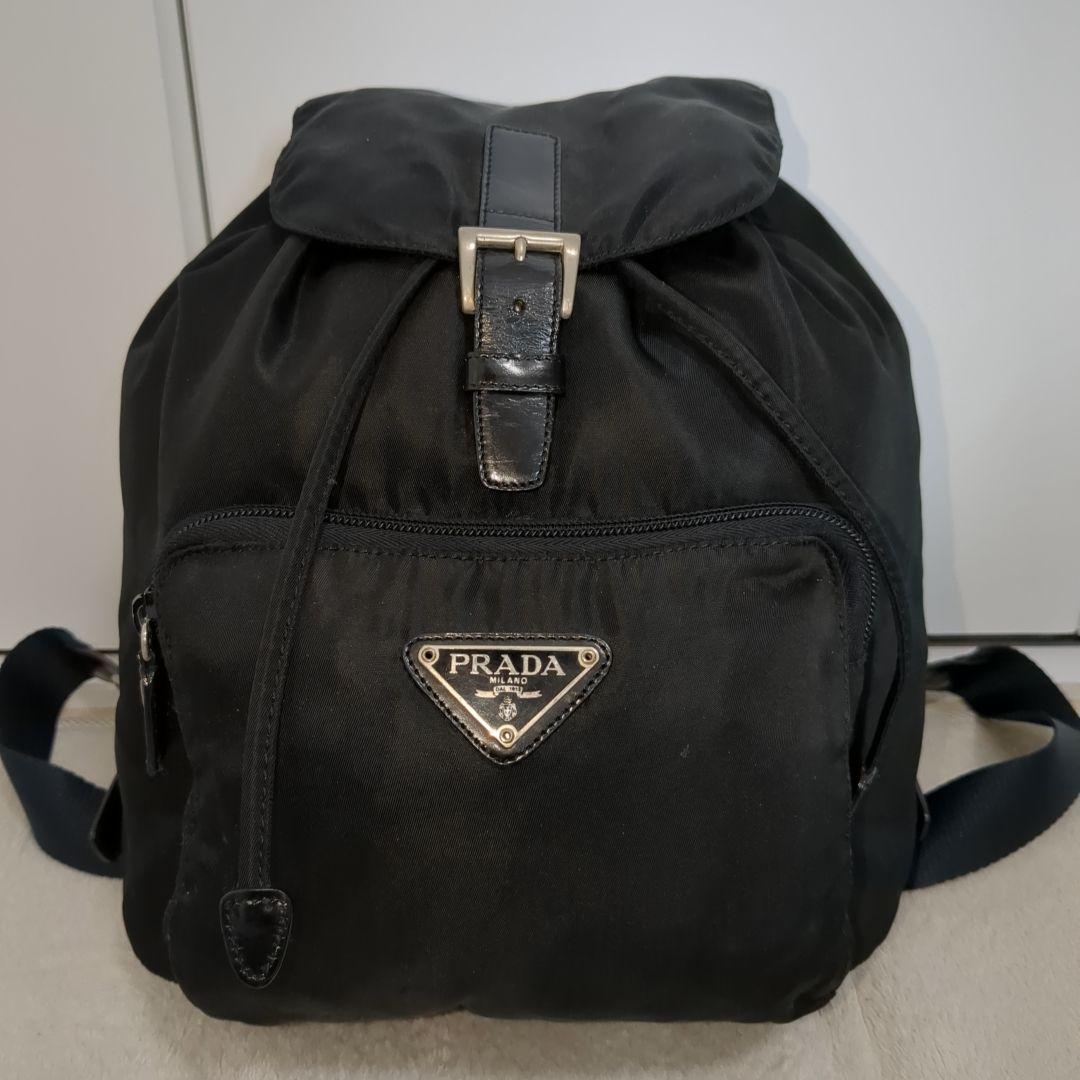 美品 PRADA リュック ブラック 三角ロゴ テスートナイロン レザー