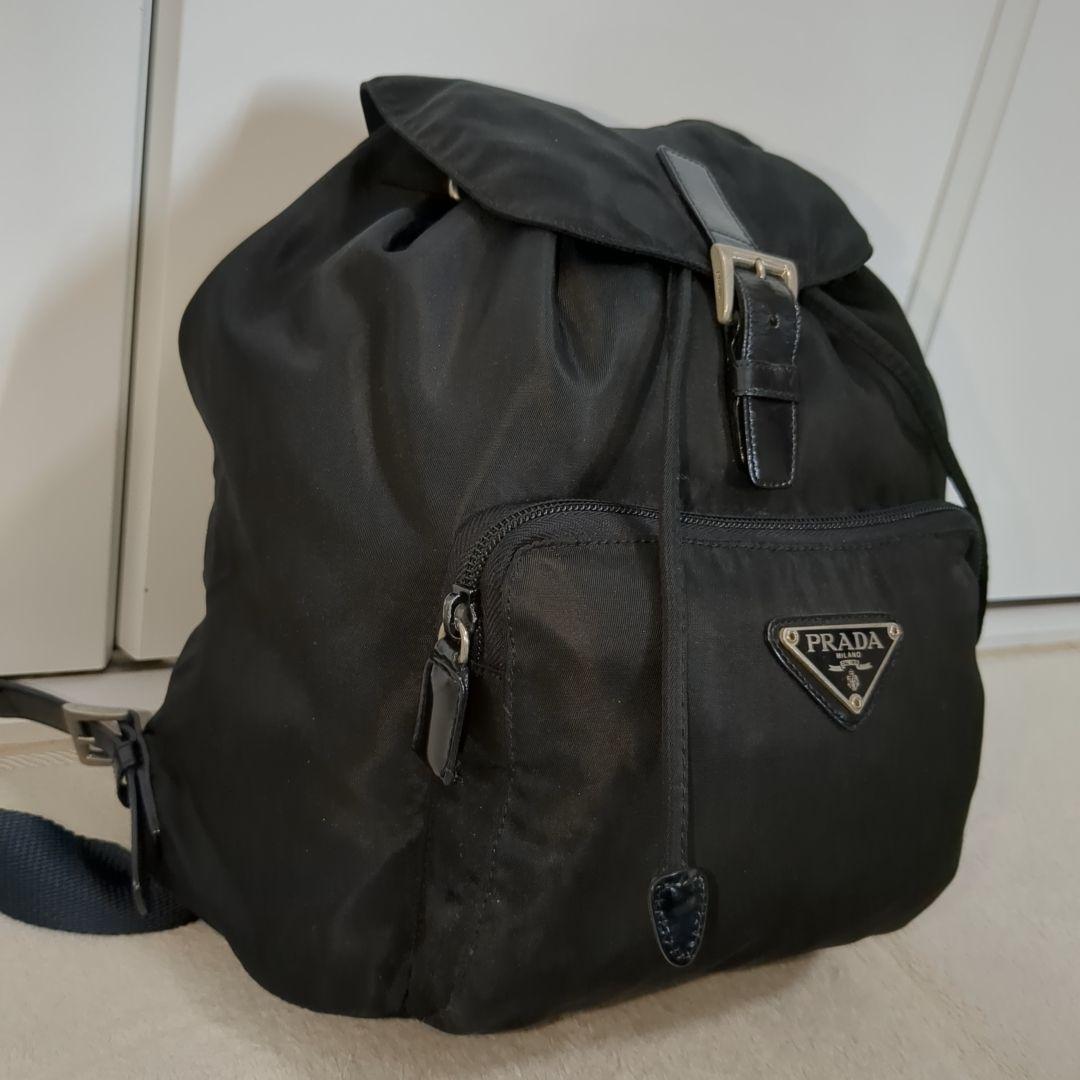 美品 PRADA リュック ブラック 三角ロゴ テスートナイロン レザー