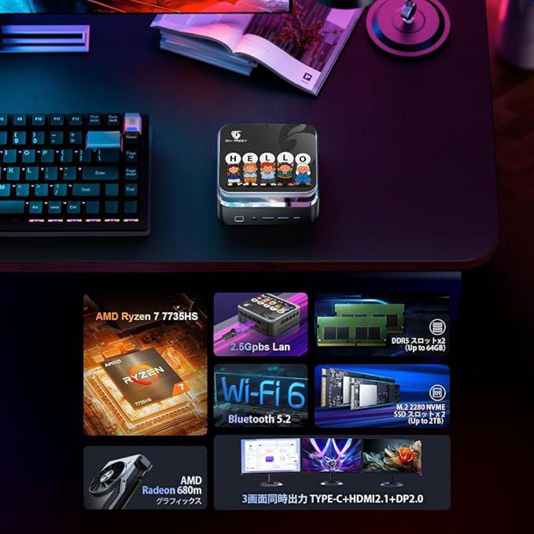 ミニPC Ryzen 7 7735HS 8コア/16スレッド 最大4.75GHz