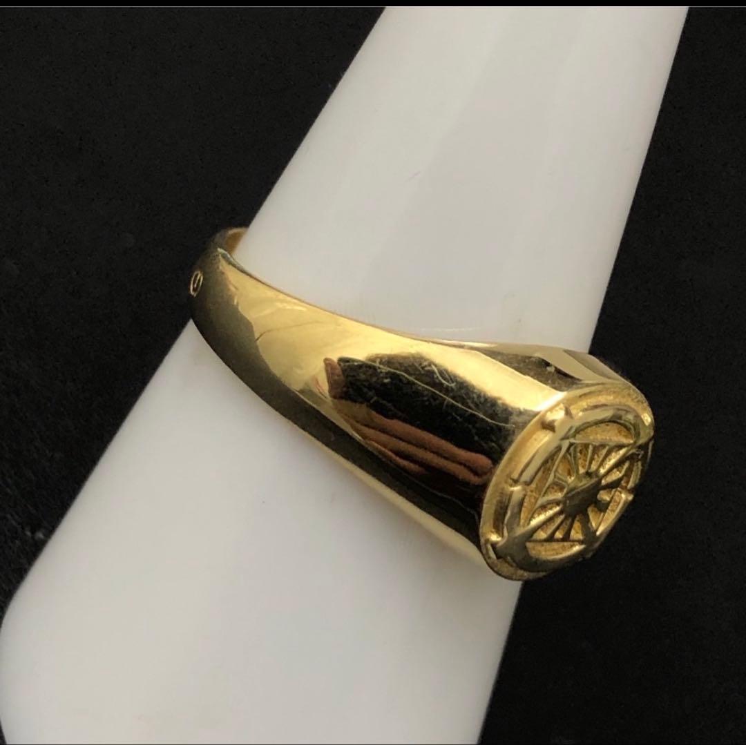 K18 リング YG 印台 指輪 18金 約13号 アクセサリー　太陽モチーフ