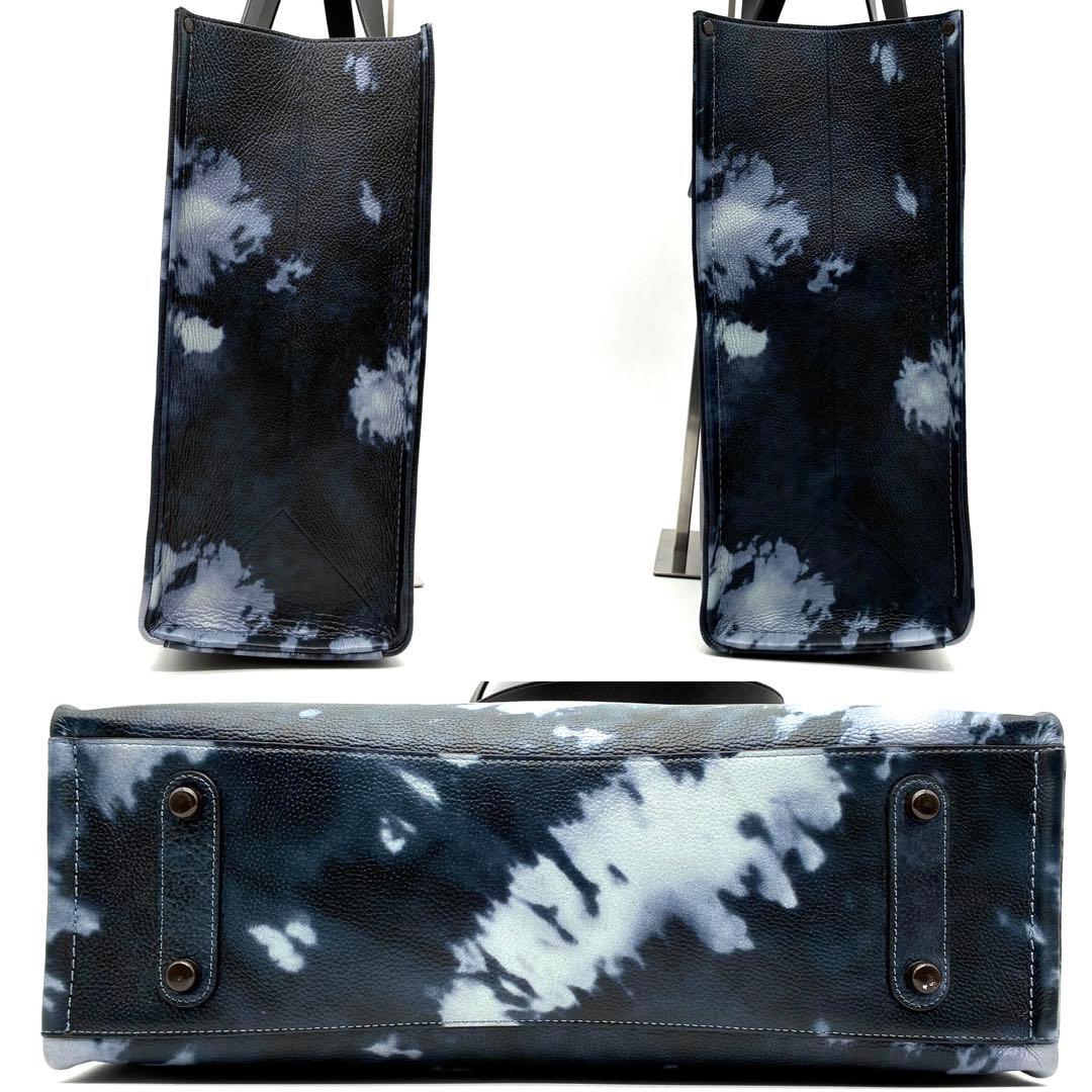 未使用に近い コーチ リレー トート タイダイプリント ロゴ レザー ネイビー