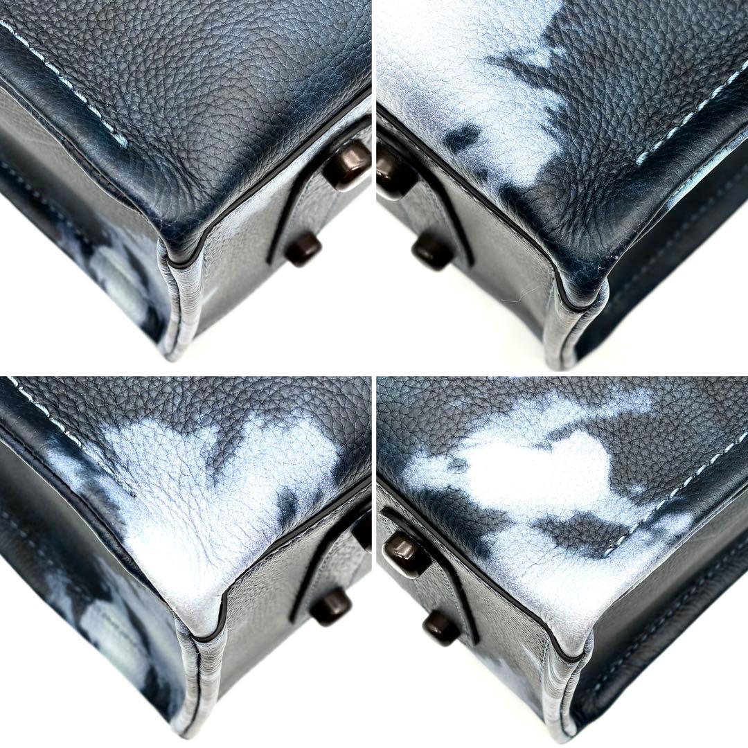 未使用に近い コーチ リレー トート タイダイプリント ロゴ レザー ネイビー