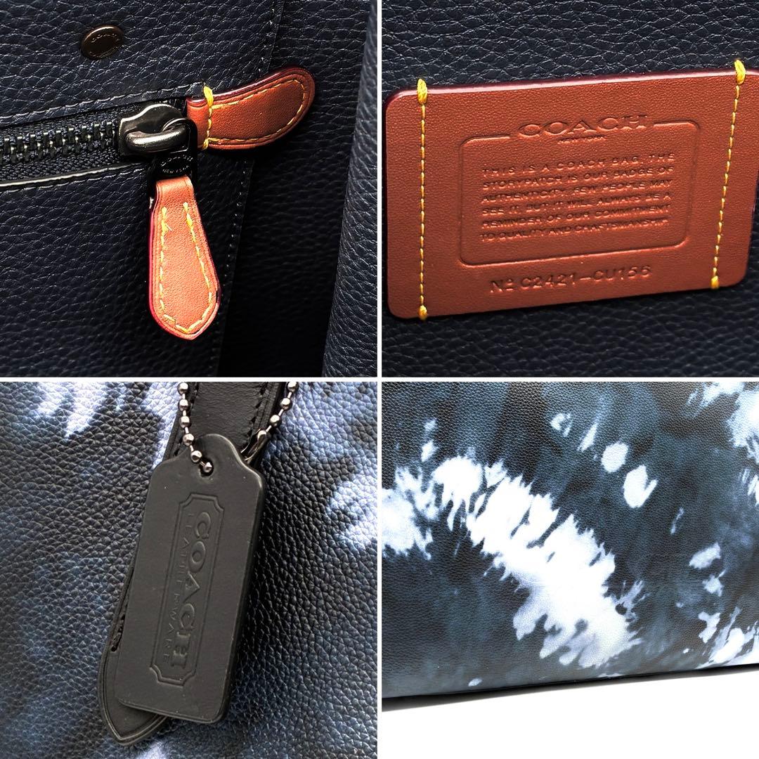 未使用に近い コーチ リレー トート タイダイプリント ロゴ レザー ネイビー