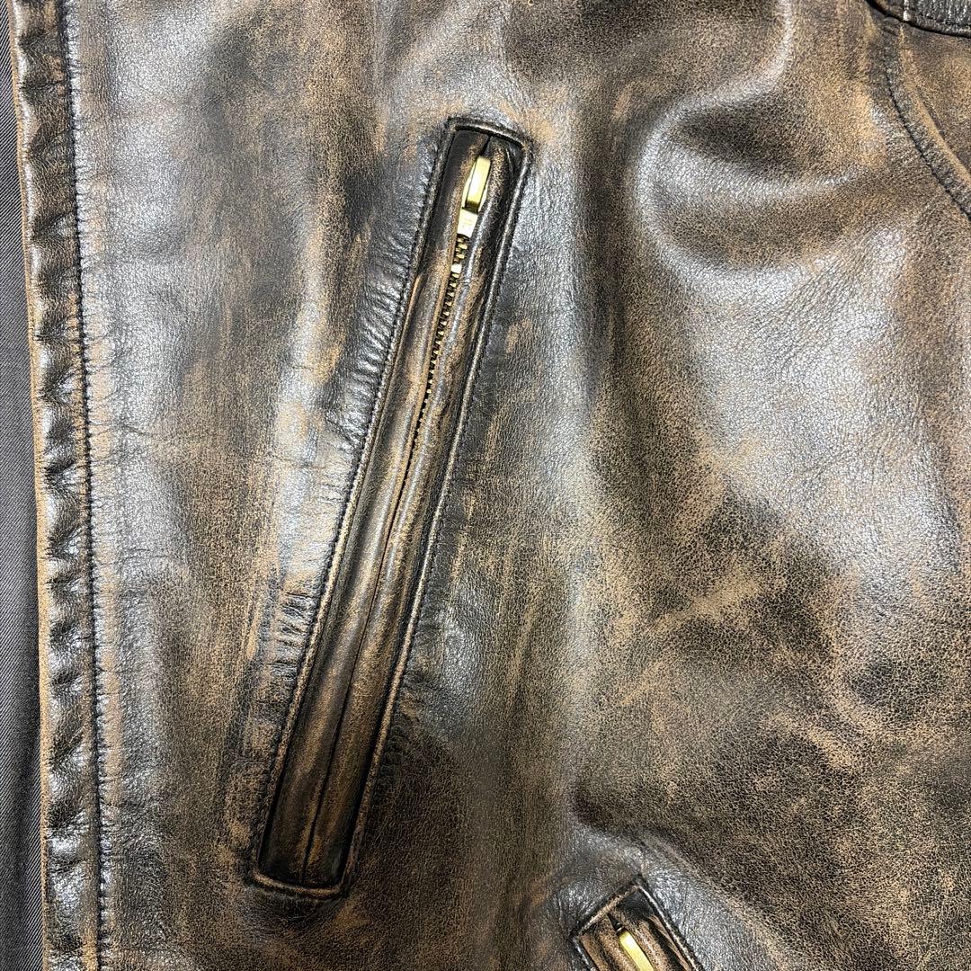 【Double RL】 スリム フィット レザー モト ジャケット