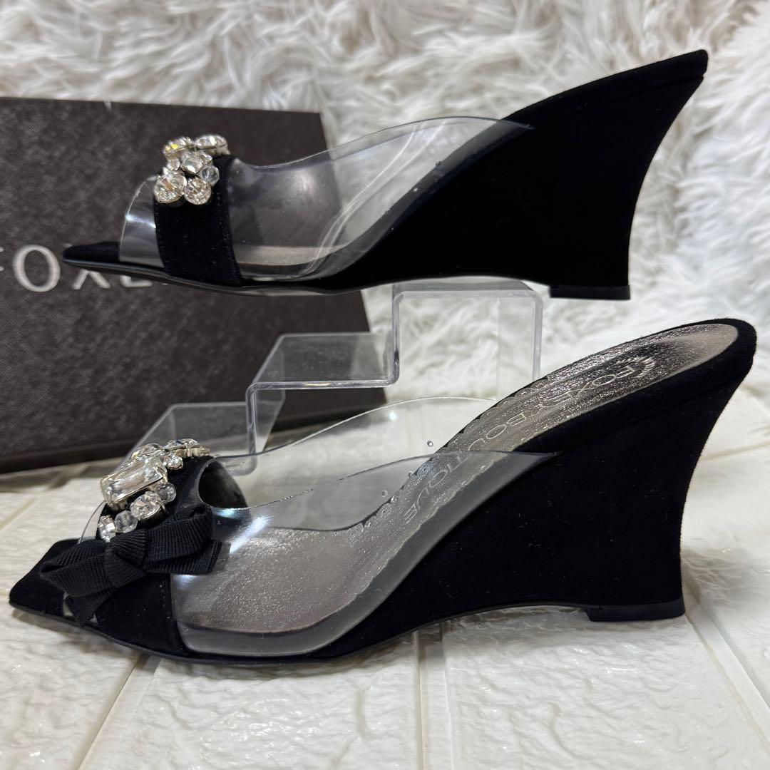 【未使用 】フォクシー ブティック サンダル ウェッジソール ビジュー スエード