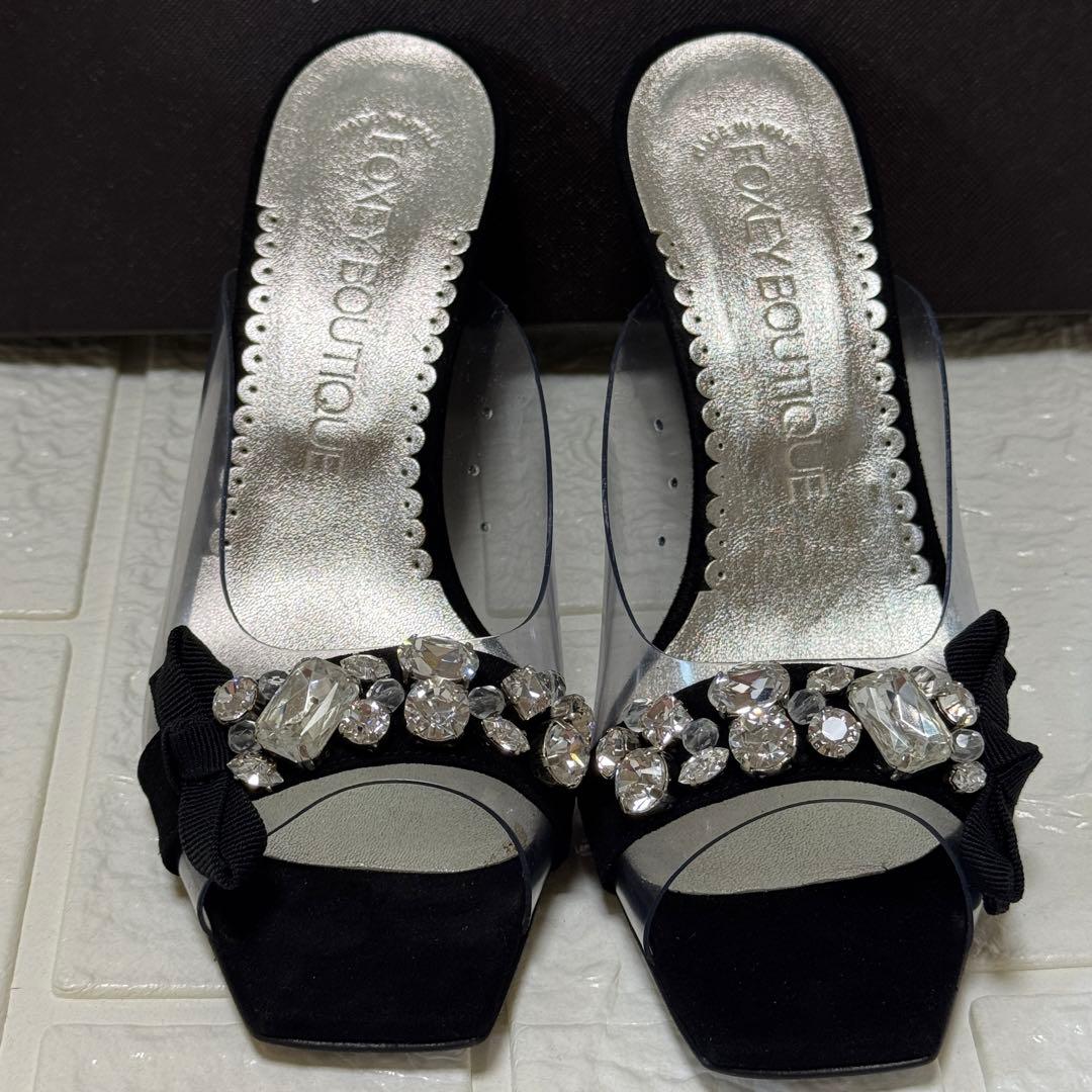 【未使用 】フォクシー ブティック サンダル ウェッジソール ビジュー スエード