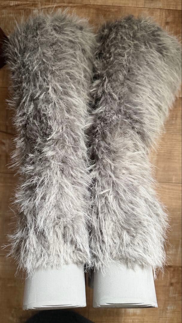 値下げ不可！ Darich ミックスファーロングブーツ GRY Lサイズ