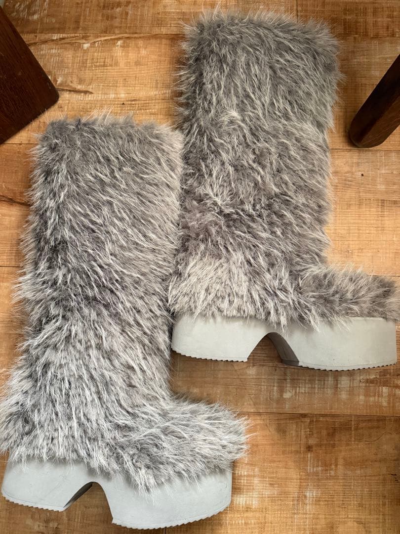 値下げ不可！ Darich ミックスファーロングブーツ GRY Lサイズ