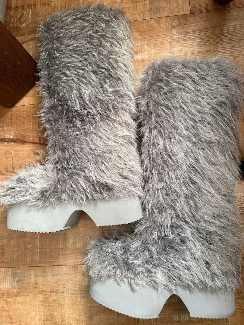 値下げ不可！ Darich ミックスファーロングブーツ GRY Lサイズ