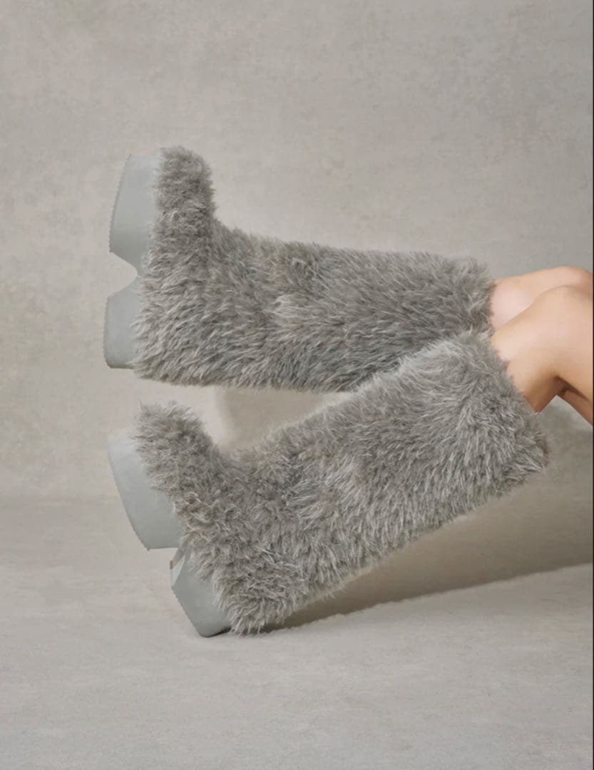 値下げ不可！ Darich ミックスファーロングブーツ GRY Lサイズ