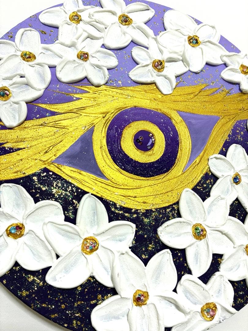 開運絵画　宇宙と金龍　龍神様　運気上昇　金運　健康運　仕事運　金箔　プルメリア